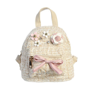 Dear Ellie Tweed Backpack with Flowers - Nude, Dear Ellie, Dear Ellie, Dear Ellie Handbag, Dear Ellie Nude, Dear Ellie Nude Tweed Backpack with Flowers, Dear Ellie Purse, Dear Ellie Tweed Bac