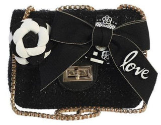 Dear Ellie Tweed Handbag w/Bow - Black, Dear Ellie, Dear Ellie, Dear Ellie Black Tweed Handbag, Dear Ellie Black Tweed Handbag with Bow, Dear Ellie Handbag, Dear Ellie Purse, Dear Ellie Tweed