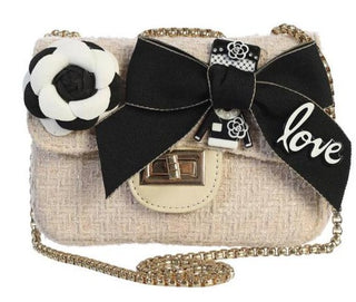 Dear Ellie Tweed Handbag w/Bow - Nude-Black, Dear Ellie, Dear Ellie, Dear Ellie Handbag, Dear Ellie Purse, Dear Ellie Tweed Handbag, Dear Ellie Tweed Handbag w/Bow, Dear Ellie Tweed Handbag w
