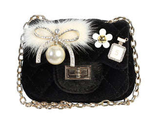 Dear Ellie Velvet Purse - Black, Dear Ellie, cf-type-handbag, cf-vendor-dear-ellie, Dear Ellie, Dear Ellie Black, Dear Ellie Handbag, Dear Ellie Purse, Dear Ellie Velvet Purse, Faux Fur, Hand