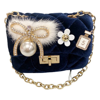 Dear Ellie Velvet Purse - Navy, Dear Ellie, Dear Ellie, Dear Ellie Handbag, Dear Ellie Purse, Dear Ellie Velvet Purse, Faux Fur, Handbag for Little Girl, Little Girl Handbag, Little Girl Purs