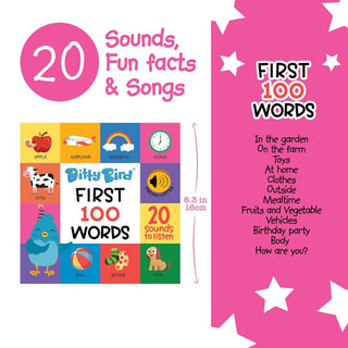 Ditty Bird First 100 Words Sound Board Book, Ditty Bird, Board Book, Book, Books, Books for Children, cf-type-books, cf-vendor-ditty-bird, Children's Book, Ditty Bird, Ditty Bird First Book, 