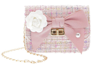 Doe A Dear Pink Boucle Bow Front Cross Body Handbag, Doe a Dear, Accessory, Doe a Dear, Doe a Dear Handbag, Doe A Dear Pink Boucle Bow Handbag, Doe A Dear Purse, Handbag, Little Girl Handbag,