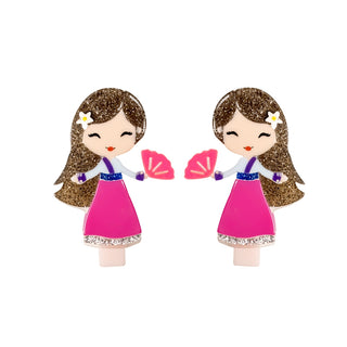 Lilies & Roses Cute Doll Clip Set -  Princess with Fan, Lilies & Roses, Acryliic, cf-type-clip-set, cf-vendor-lilies-&-roses, Lilie & Roses, Lilies and Roses, Lillie & Roses, Lillie and Roses