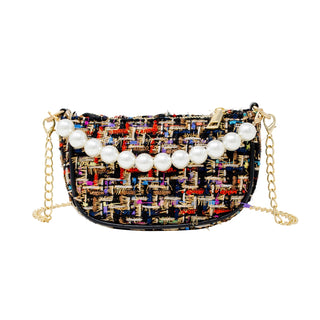 Zomi Gems Tweed Pearl Clutch Bag - Black, Zomi Gems, Handbag, Purse, Tiny Treats, Tweed Clutch, Tweed Handbag, Zomi Gems, Zomi Gems Handbag, Zomi Gems Purse, Zomi Gems Tweed Pearl Clutch Bag,