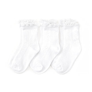 Little Stocking Co Lace Fancy Midi Sock Set (3 Pair) - White, Little Stocking Co, cf-size-0-6-months, cf-type-ruffle-socks, cf-vendor-little-stocking-co, Lace Ruffle Socks, Lace Socks, Little