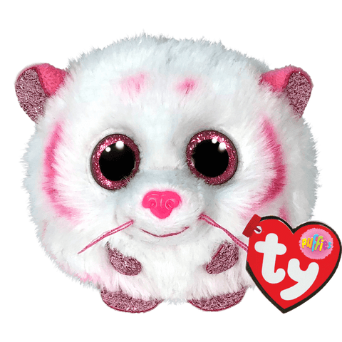 Tabor the Pink & White Tiger Puffie, Ty Inc, Beanie Ball, cf-type-stuffed-animal, cf-vendor-ty-inc, Puffie, Puffy, Stuffed Animal, Tabor the Pink & White Tiger Puffie, Ty, Ty Beanie Ball, Ty 