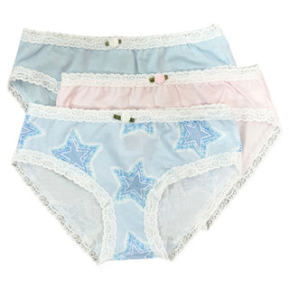 Esme blue star tie-dye girls underwear 3-piece panty set with colorful patterns and comfortable fabric.