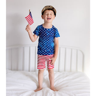 Gigi and Max Tie Dye Stars & Stripes S/S Pajama Set with Shorts, Gigi and Max, 4th of July, CM22, Gigi & Max, Gigi & Max 4th of July, Gigi & Max Patriotic, Gigi and Max, Gigi and Max S/S Paja