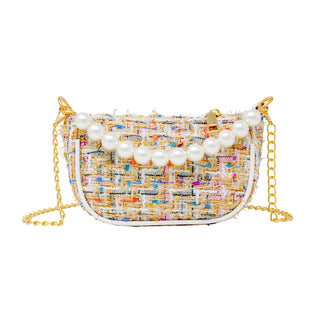 Zomi Gems Tweed Pearl Clutch Bag - White, Zomi Gems, Handbag, Purse, Tiny Treats, Tweed Clutch, Tweed Handbag, Zomi Gems, Zomi Gems Handbag, Zomi Gems Purse, Zomi Gems Tweed Pearl Clutch Bag,