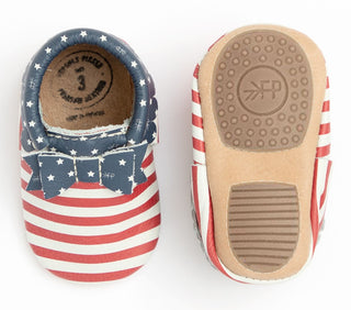 Freshly Picked Born in the USA Bow Mocc Mini Sole, Freshly Picked, 4th of July, Fourth of July, Fourth of July Shoes, Freshly Picked, Freshly Picked Born in the USA, Freshly Picked Born in th