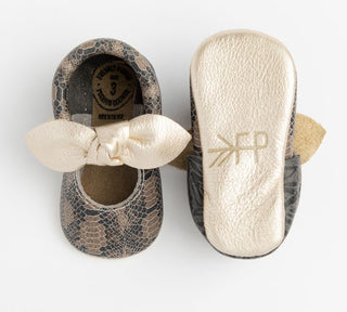 Freshly Picked Platinum Snakeskin Knotted Bow Soft Sole Moccasins, Freshly Picked, Freshly Picked, Freshly Picked Knotted Bow Soft Sole Moccasins, Freshly Picked Moc, Freshly Picked Moccasins