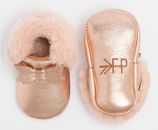 Freshly Picked Rose Gold with Pink Shearling Bow Soft Sole Mocc, Freshly Picked, Freshly Picked Bow, Freshly Picked Bow Flat, Freshly Picked Moc, Freshly Picked Moccasins, Freshly Picked Pick