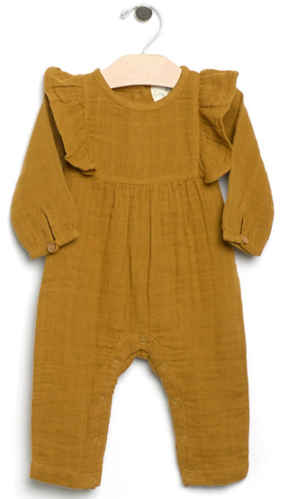 City Mouse Long Flutter Muslin Romper-Bronze, City Mouse, City Mouse, city mouse baby clothes, City Mouse Bronze, City Mouse Bronze Long Flutter Muslin Romper, City Mouse Clothing, City Mouse
