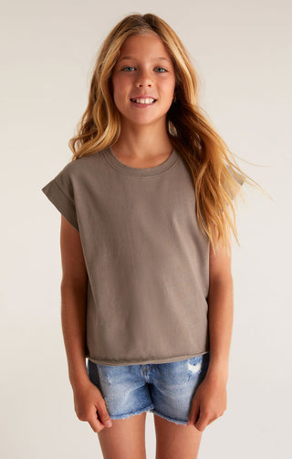 Z Supply Girls Cyler Jersey Tee - Moss Grey, Z Supply, CM22, JAN23, Top, Tween Girl, tween girls, Tween Girls Clothing, Z Supply, Z Supply Girls, Z Supply Girls Cyler Jersey Tee, Z Supply Gir