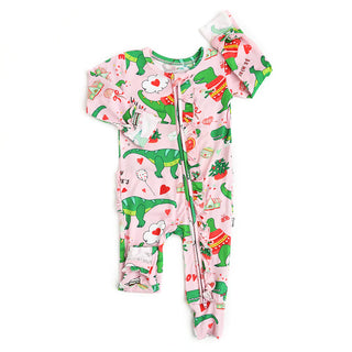 Gigi and Max Val Pink Dino Ruffle Zip One Piece, Gigi and Max, Bamboo Pajama, Bamboo Pajamas, cf-size-12m-9-12-months, cf-size-18m-12-18-months, cf-size-6m-3-6-months, cf-size-newborn-footed,