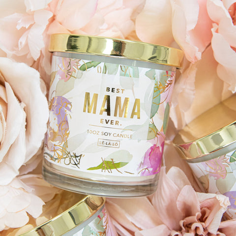 Le La Lo Glass + Gold Lid Candle - Floral Best Mama, LE LA LO, Baby Girl Baby Shower Gift, Baby Shower Gift, Best Mama Ever, Candle, cf-type-candles, cf-vendor-le-la-lo, Floral Candle, Girl B