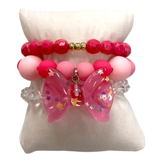 Girls Bracelet Stack - Hot Pink Confetti Bow, Good Grace Design Co, Bow Bracelet, Bracelet, Bracelet Stack, Bracelets, Girls Bracelet Stack - Hot Pink Confetti Bow, Good Grace Design Co Bow B