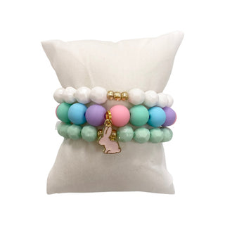 Girls bracelet stack featuring bunny and love-themed charms from Good Grace Design Co, perfect for children's accessories.