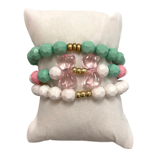 Girls Bracelet Stack - That Bow Though, Good Grace Design Co, Bow Bracelet, Bracelet, Bracelet Stack, Bracelets, Girls Bracelet Stack - Double Pink Bows, Good Grace Design Co Bow Bracelet, Go