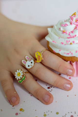 Pair of Great Pretenders spring ring earrings with colorful, playful design and metal hoops, perfect for kids' dress-up.