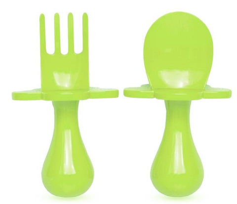 Green Apple Grabease Fork & Spoon Set, Grabease, Baby Fork and Spoon Set, CM22, Cyber Monday, EB Baby, First Self Feeding Utensil Set of Spoon and Fork for Toddlers, Grab Ease, Grabease, Grab