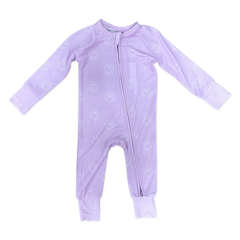 In My Jammers Lavender Smiley Zipper Romper, In My Jammers, Bamboo, Bamboo Pajamas, Convertible, Convertible Romper, Flowers, In My Jammers, In My Jammers Zipper Romper, Jammers, JAN23, Laven