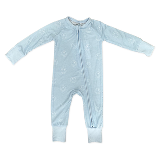In My Jammers Ocean Blue Smiley Zipper Romper, In My Jammers, Bamboo, Bamboo Pajamas, Blue Smiley, cf-size-0-3-months, cf-type-pajamas, cf-vendor-in-my-jammers, Convertible, Convertible Rompe