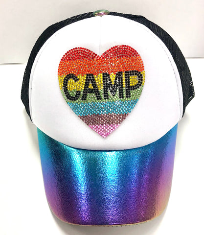 Bari Lynn Rhinestone Camp Rainbow Heart Holographic Trucker Hat, Bari Lynn, Bari Lynn, Bari Lynn Holographic Hat, Bari Lynn Rhinestone Camp Rainbow Heart, Bari Lynn Rhinestone Camp Rainbow He