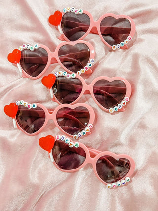 Sienna Sunnies Sucka For You Heart Sunnies, Sienna Sunnies, Conversation Heart Sunnies, Heart Lollipop, Heart Sunnies, Made in the USA, Pink Sunglasses, Sienna Sunnies, Sucka For You, Sunglas