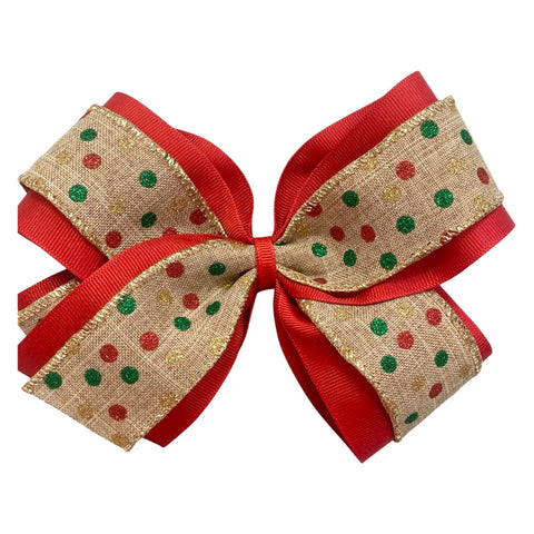 X-Large Holiday Glitter Dot Layered Hair Bow on Clippie, Basically Bows & Bowties, Alligator Clip, Alligator Clip Hair Bow, Basically Bows & Bowties, basically bows and bowties hair bow xlarg