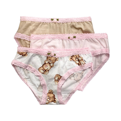 Esme Teddy Bear 3pc Panty Set, Esme, cf-size-medium-6-6x, cf-type-girls-underwear, cf-vendor-esme, Els PW 8598, esme, Esme Panty Pack, esme Panty Set, girls underwear, Made in the USA, Panty 
