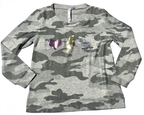 Malibu Sugar Gray Camo Foil Sweatshirt, Malibu Sugar, Big Girl, cf-size-size-6, cf-type-sweatshirt, cf-vendor-malibu-sugar, Els PW 5060, Els PW 8258, End of Year, End of Year Sale, Malibu Sug