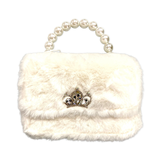 Dear Ellie Faux Fur w/Crown & Pearl Handle - White, Dear Ellie, Dear Ellie, Dear Ellie Faux Fur Purse w/Crown, Dear Ellie Handbag, Dear Ellie Purse, Dear Ellie White, Faux Fur, Handbag for Li