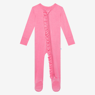 Posh Peanut Spring Berry Ruffled Zippered Footie, Posh Peanut, cf-size-9-12-months, cf-type-footie, cf-vendor-posh-peanut, Posh Peanut, Posh Peanut Footie, Posh Peanut Footie with Zipper, Pos