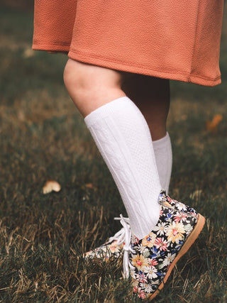 Little Stocking Co Knee High Socks - White, Little Stocking Co, Cable Knit Knee High, Cable Knit Knee High Socks, cf-size-4-6y, cf-size-6-18-months, cf-type-knee-high-socks, cf-vendor-little-