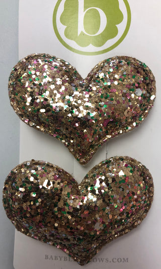 Baby Bling Gold Glitter Heart Clip Set, Baby Bling, Baby Bling, Baby Bling Bows, Baby Bling Clip Set, Baby Bling Clippie, Baby Bling Hair Clip Set, Gold Heart, Clip Set - Basically Bows & Bow