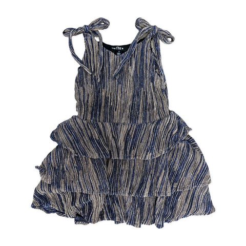 FBZ Blue Bronze Stripe Metallic Shoulder Tie Dress, Flowers By Zoe, Blue Bronze Stripe Dress, cf-size-5, cf-size-6, cf-size-6x, cf-size-large-10-12, cf-size-medium-8-10, cf-size-small-7-8, cf