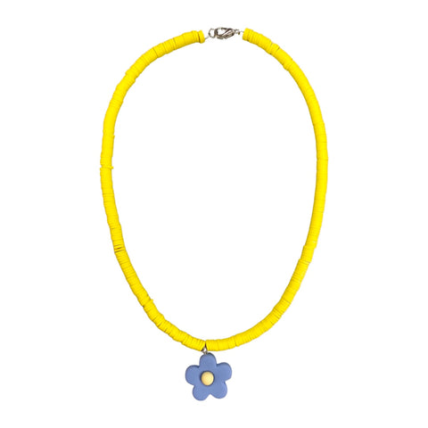 Yellow Beaded Necklace with Blue flower, S & G Custom Creations, cf-type-necklace, cf-vendor-s-&-g-custom-creations, Flower Necklace, Jewelry, Necklace, S & G Custom Creations, Yellow Necklac