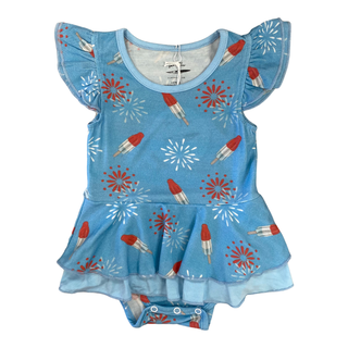 Two Peas Clothing Co Patriotic Pops Mila Romper Dress, Two Peas Clothing Co, 4th of July, 4th of July Dress, CM22, Mila, Patriotic, Patriotic Dress, Twirl Dress, Twirl Dress Bodysuit, Two Pea