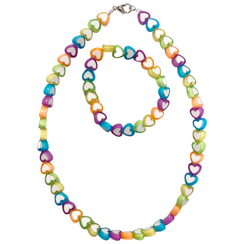 Rainbow Heart & Bracelet Set, S & G Custom Creations, Jewelry, Necklace, Rainbow Heart, Rainbow Heart & Bracelet Set, Rainbow Heart Necklace Bracelet Set, Rainbow Hearts, S & Custom Creations