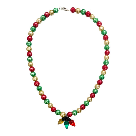 Pearls w/Holiday Lights Beaded Necklace, S & G Custom Creations, All Things Holiday, Christmas, Christmas Light Necklace, Christmas Lights, Christmas Lights Necklace, Christmas Necklace, Holi