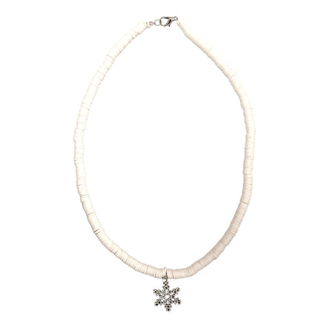 White w/Snowflake Beaded Necklace, S & G Custom Creations, All Things Holiday, Christmas, Christmas Necklace, Holiday, Jewelry, Necklace, S & G Custom Creations, Snowflake, Snowflake Necklace
