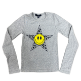 FBZ Grey Star Smiley Face L/S Tee, Flowers By Zoe, cf-size-5, cf-size-6x, cf-size-large-10-12, cf-type-shirts-&-tops, cf-vendor-flowers-by-zoe, FBZ, Flowers By Zoe, Grey Star Smiley Face L/S 