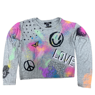 FBZ Smile Love Air Brush Grey L/S Tee, Flowers By Zoe, Air Brush Tee, CM22, FBZ, FBZ Smile Love Air Brush Grey L/S Tee, Flowers By Zoe, Happy Face, More Love, Smile Love Air Brush, Smiley Fac