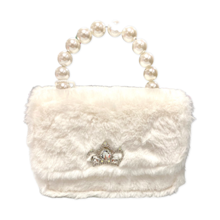 Dear Ellie Faux Fur w/Crown & Pearl Handle - White, Dear Ellie, Dear Ellie, Dear Ellie Faux Fur Purse w/Crown, Dear Ellie Handbag, Dear Ellie Purse, Dear Ellie White, Faux Fur, Handbag for Li