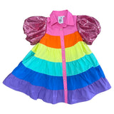 Queen of Sparkles Kids Sequin Sleeve Rainbow Tiered Dress, Queen of Sparkles, cf-size-l-12, cf-size-m-10, cf-size-xs-6, cf-type-dress, cf-vendor-queen-of-sparkles, Queen of Sparkles, Queen of