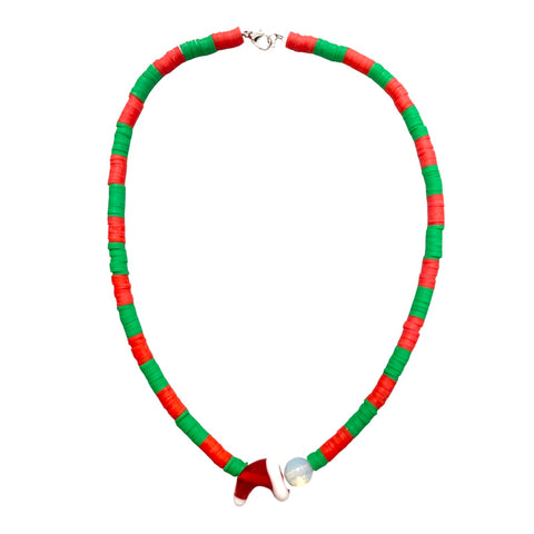 Red & Green w/Santa Hat Beaded Necklace, S & G Custom Creations, All Things Holiday, cf-type-necklace, cf-vendor-s-&-g-custom-creations, Christmas, Christmas Necklace, Holiday, Jewelry, Neckl
