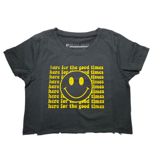 Prince Peter Tween Here for the Good Times Crop Tee - Black, Prince Peter Collection, Crop Tee, Distressed, Distressed Crop Tee, Here for the Good times, Prince Peter, Prince Peter Collection