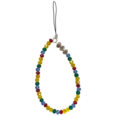 Cell Phone Charm - Rainbow w/Silver Hearts, S & G Custom Creations, Accessory, Cell Phone, Cell Phone Accessory, Cell Phone Charm, Cell Phone Charm - Rainbow w/Silver Hearts, Cell Phone Loop,